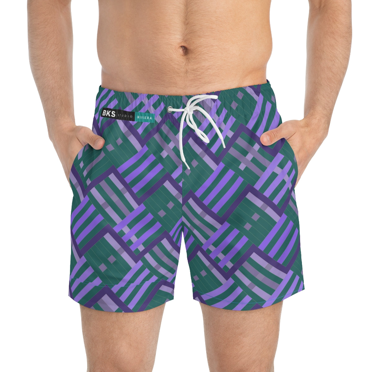 BKS Riviera Yellow Purple Swim Trunks - front-person