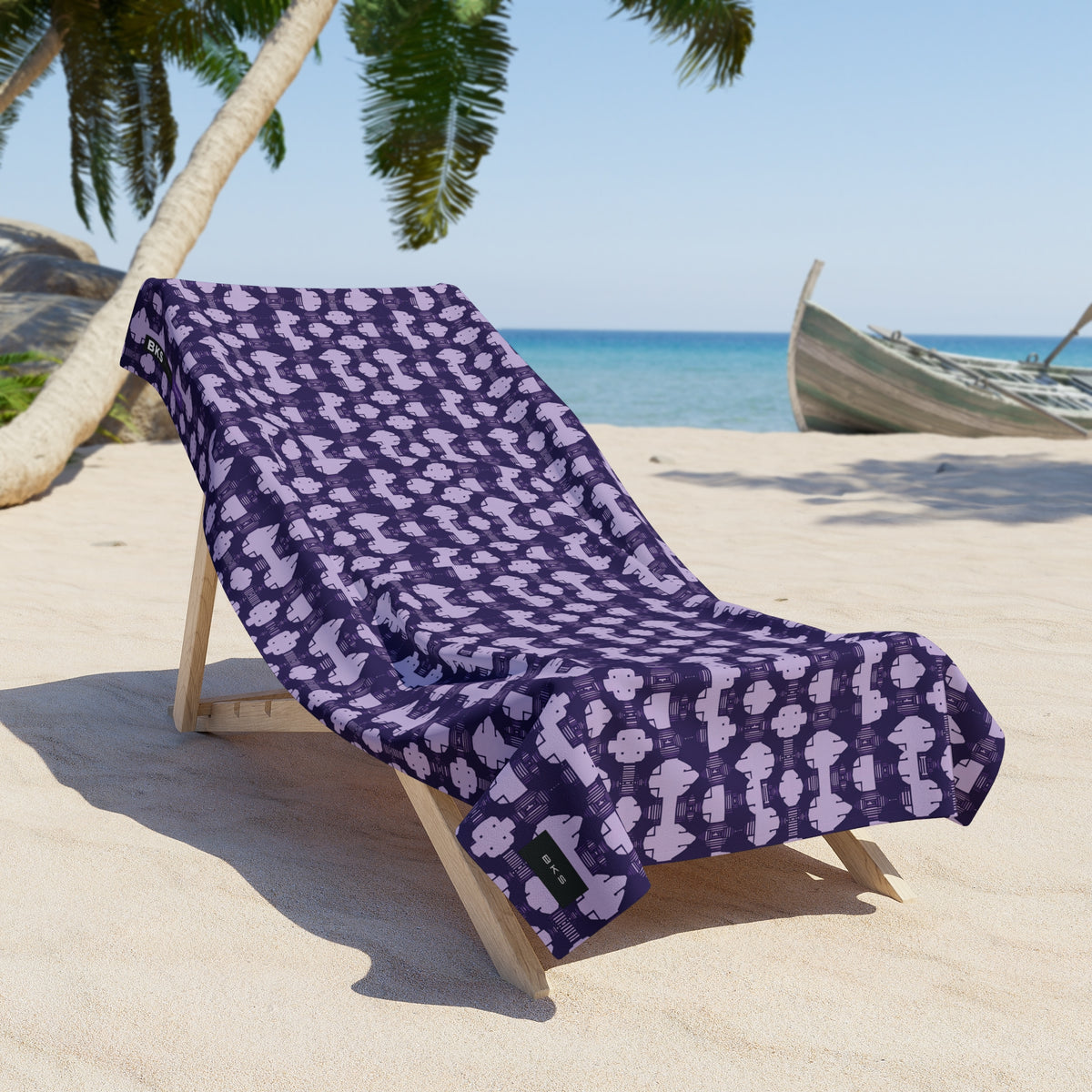 BKS Token Grid™ Beach Towel — in context, 36 in × 72 in