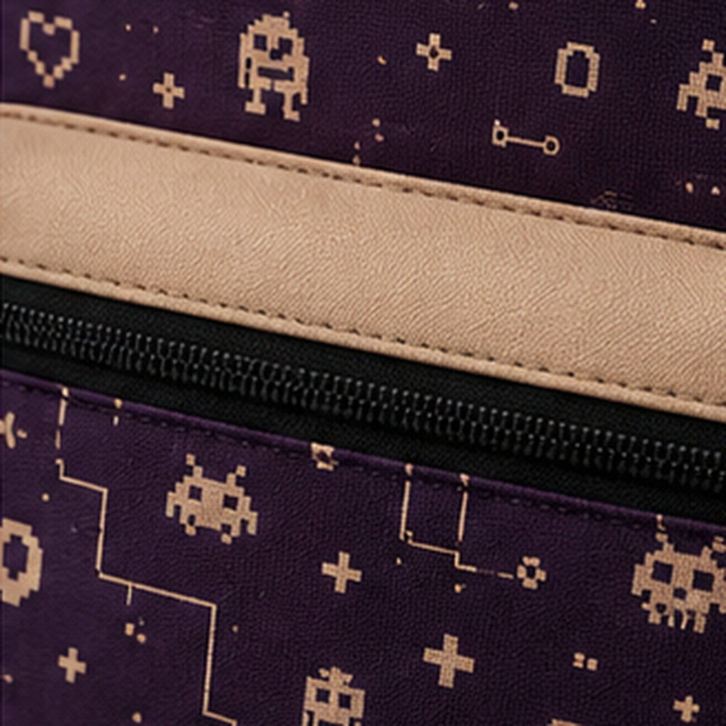 BKS Token Sprite Cache™ Backpack — Pattern detail duotone #2E1E3D #C9B79C