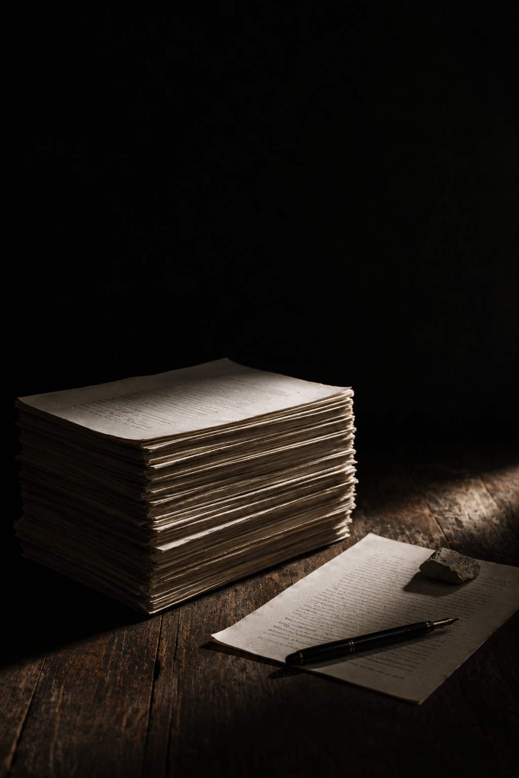 Stack of typewritten poem sheets with fountain pen, BKS Verse archive