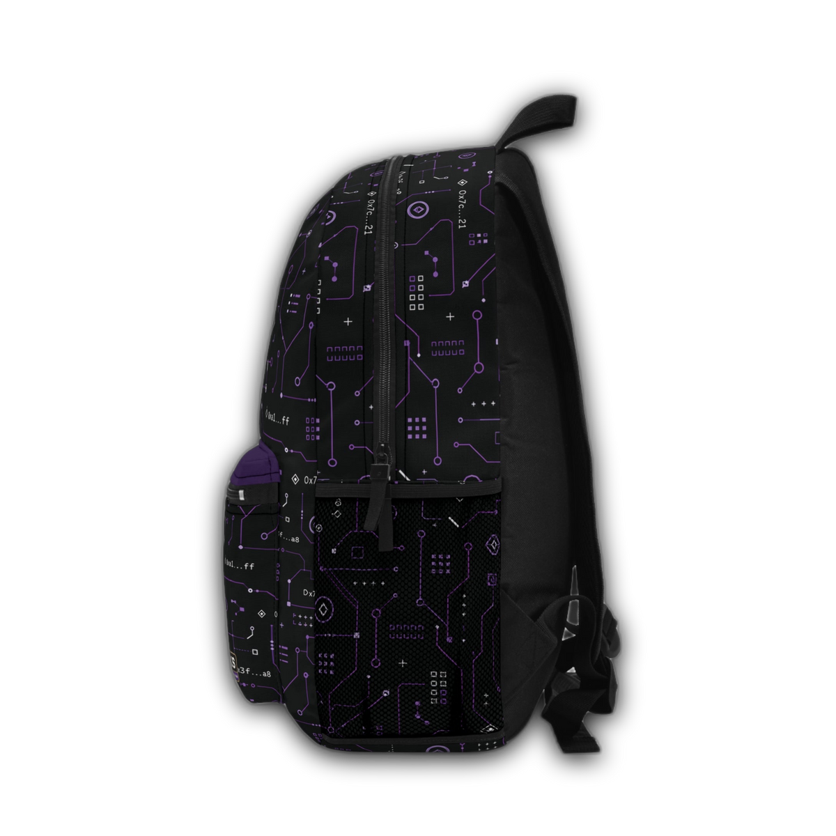 BKS Token Circuit Hash™ Backpack — left side, circuit traces detail — no background