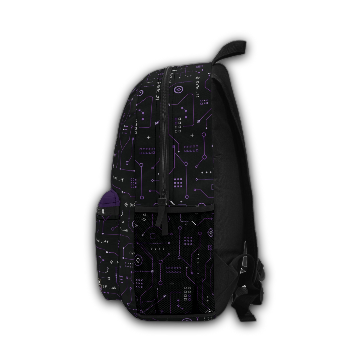 BKS Token Circuit Hash™ Backpack — left side, circuit traces detail — no background