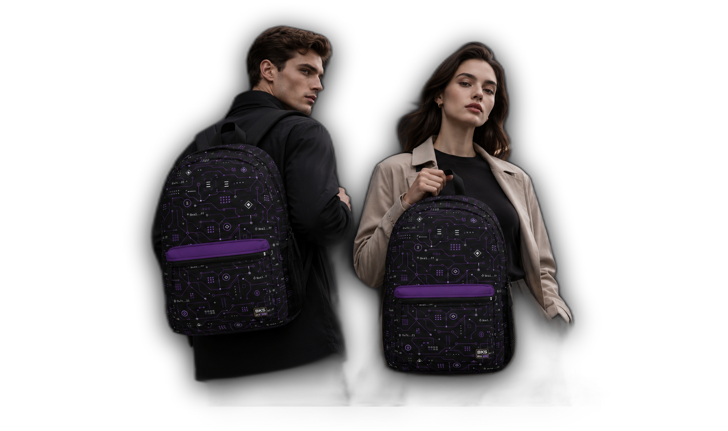 BKS Token Circuit Hash™ Backpack — top view — no background