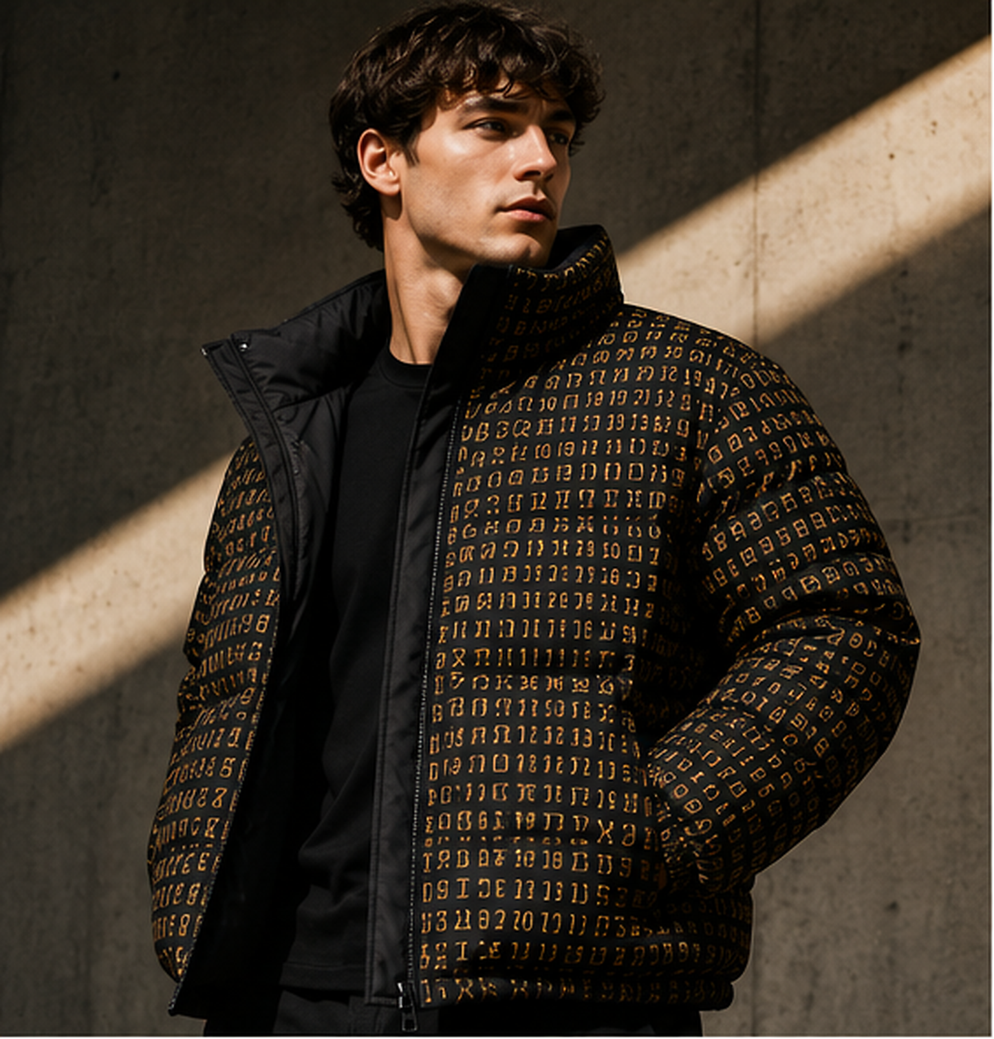 BKS Token Grid Puffer — three-quarter view on model