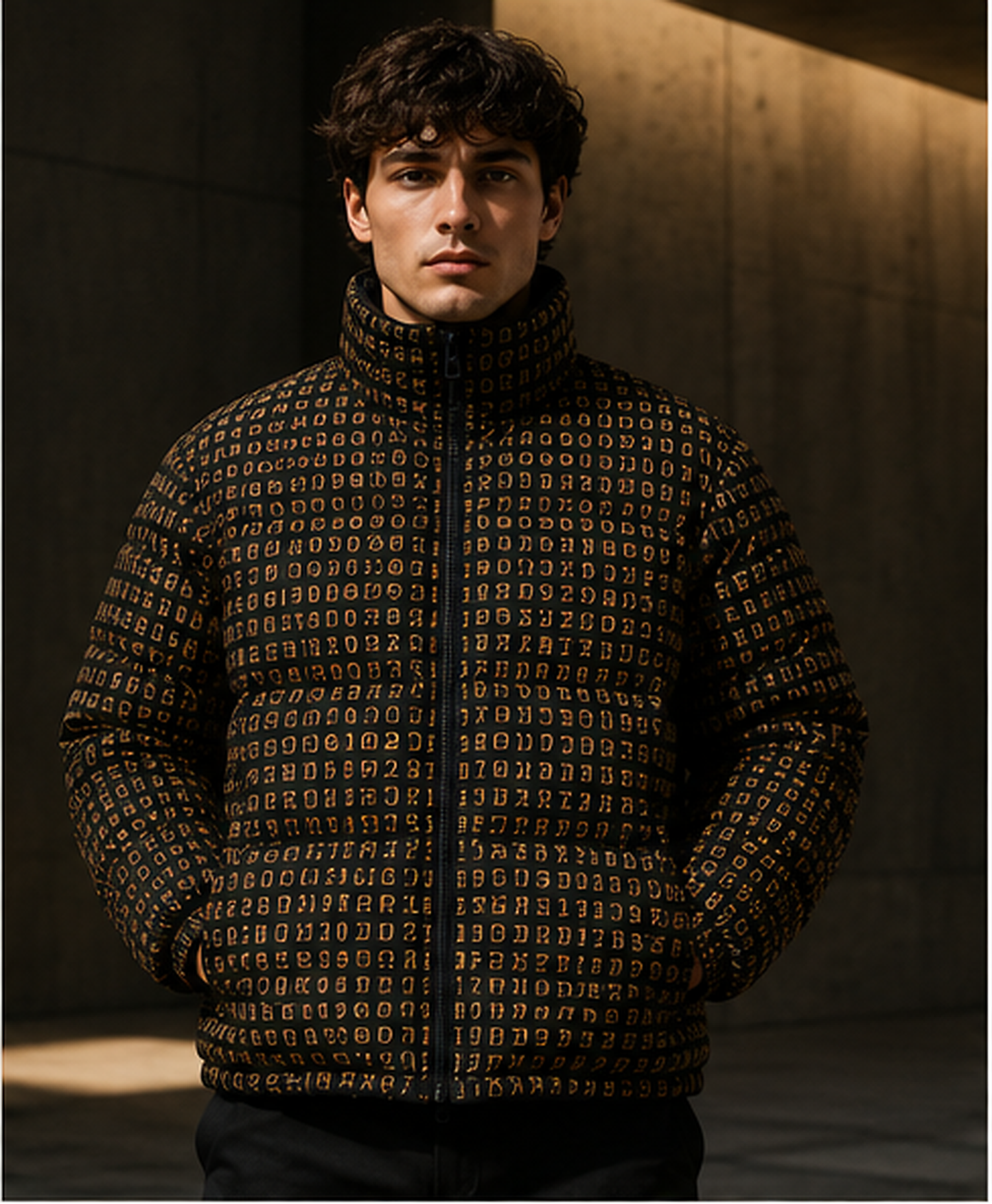 BKS Token Grid Puffer — front view on model