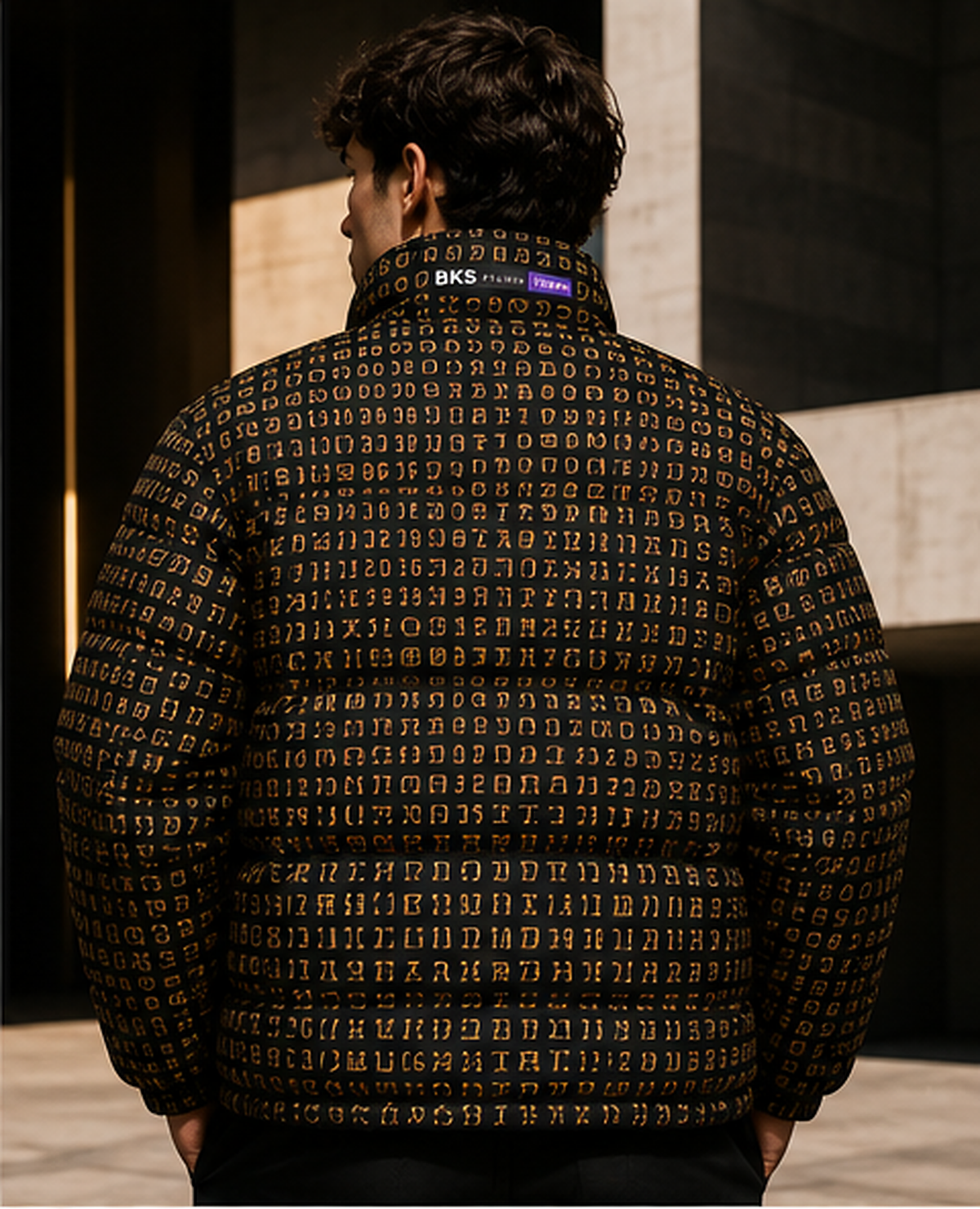 BKS Token Grid Puffer — back view on model
