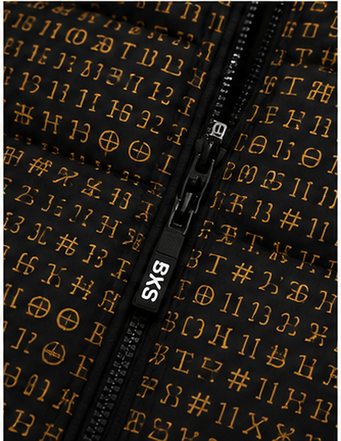 BKS Token Grid Puffer — zip and all-over print detail